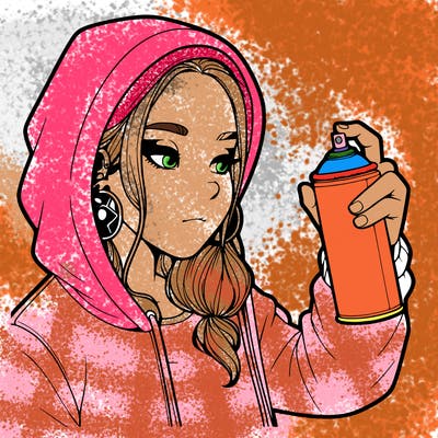 a realistic girl, spray painting