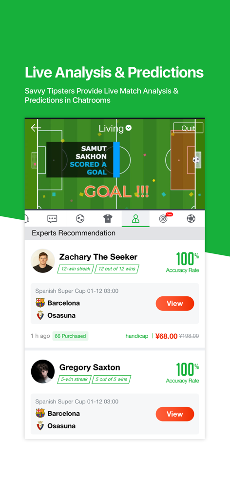 Análisis de partidos de fútbol en vivo y predicciones de expertos en la aplicación All Football.