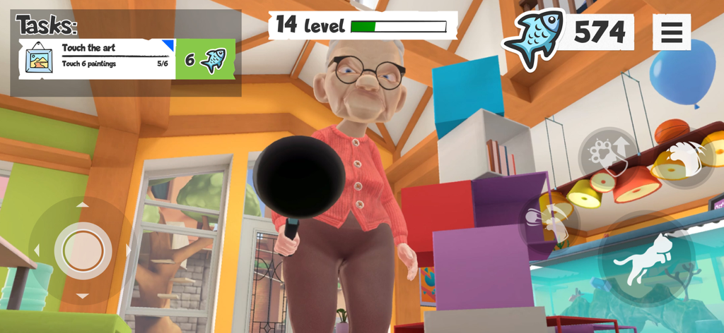 I Am Cat - Cat perspective gameplay of Granny holding a frying pan