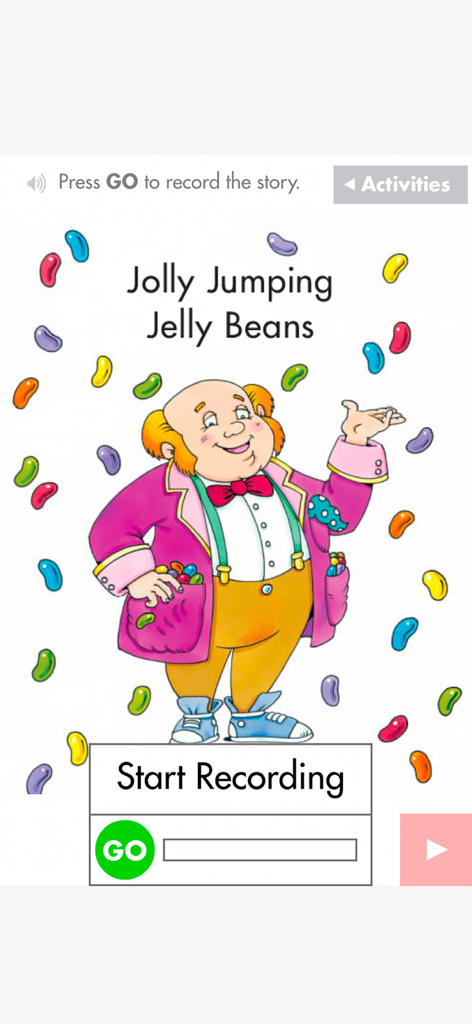 Sunshine Online - Interface of the Sunshine Online app showing a storybook cover and a voice recording button for students