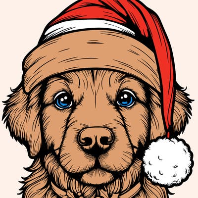 realistic dog with a christmas hat