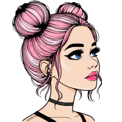 realistic girl with buns on the top of her head