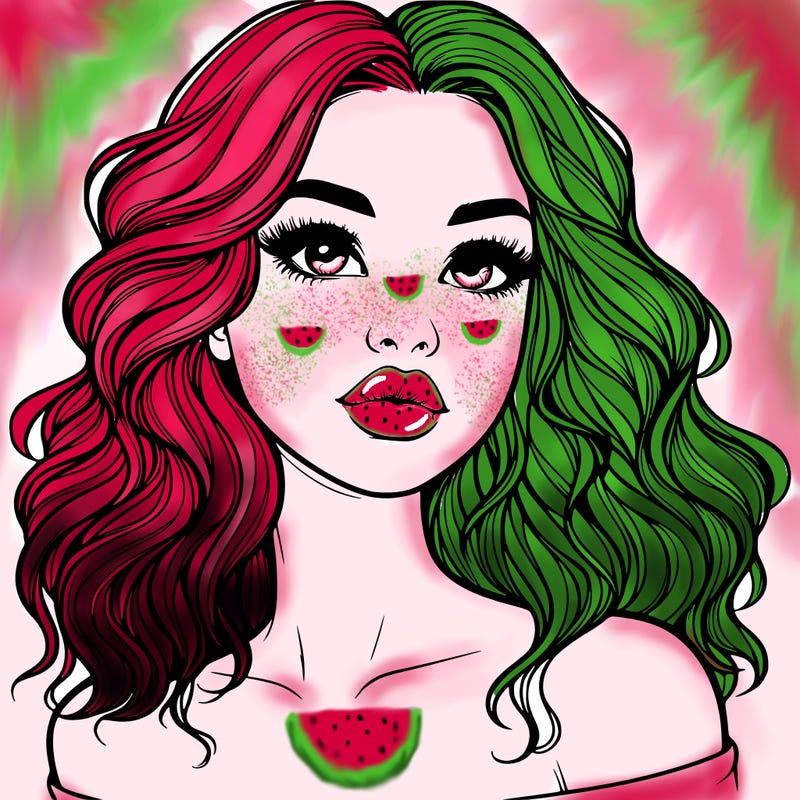 realistic girl with wavy hair and lips