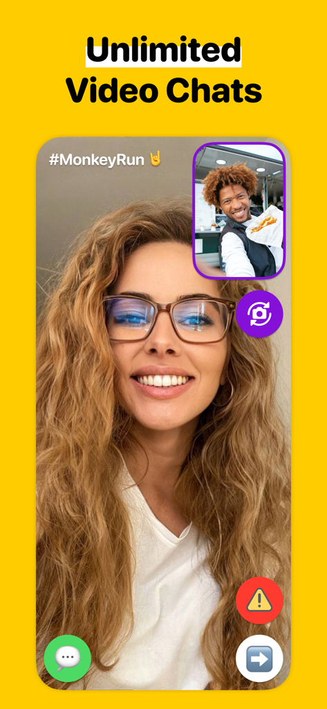Monkey Run - Make New Friends - A woman using the Monkey Run app for an unlimited video chat with another person