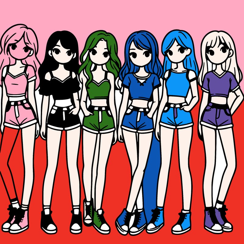 a group of girls wearing crop tops and shorts