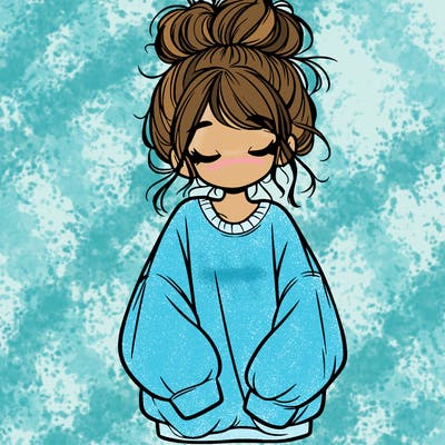 girl with baggy sweatshirt and messy bun