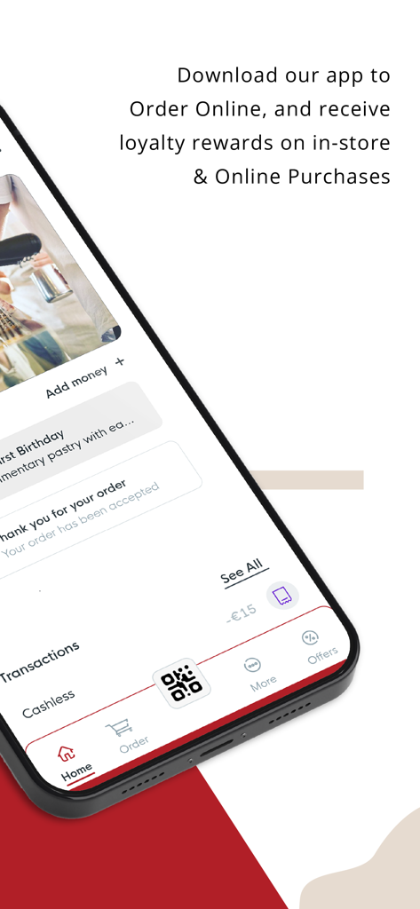 Smartphone displaying the Gulp Coffee app interface with online ordering and loyalty rewards features.