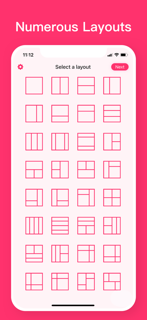 Video Collage App - VidGridアプリでビデオコラージュを作成するための、さまざまなグリッドレイアウトオプション。