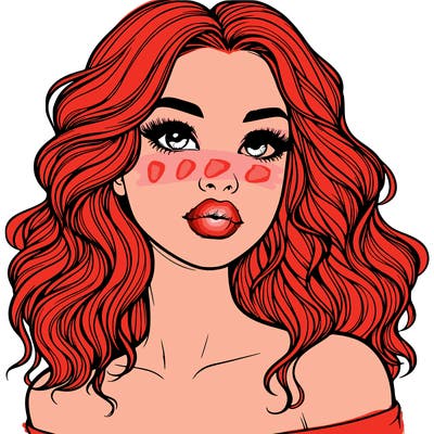 realistic girl with wavy hair and lips