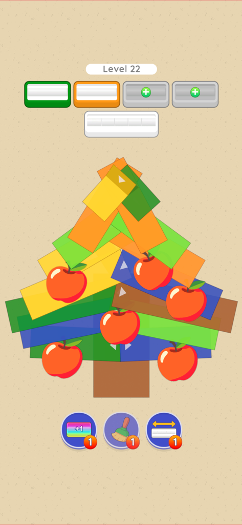 Untape - A tree shape made of overlapping colorful tapes in the Untape puzzle game