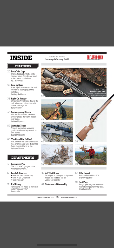 Rifleshooter - Inhaltsverzeichnis der Rifleshooter-Magazin-App mit Gewehrtests und Jagdartikeln