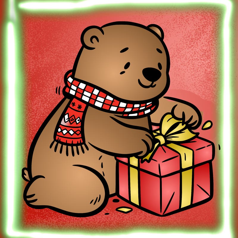 polar bear wrapping a present
