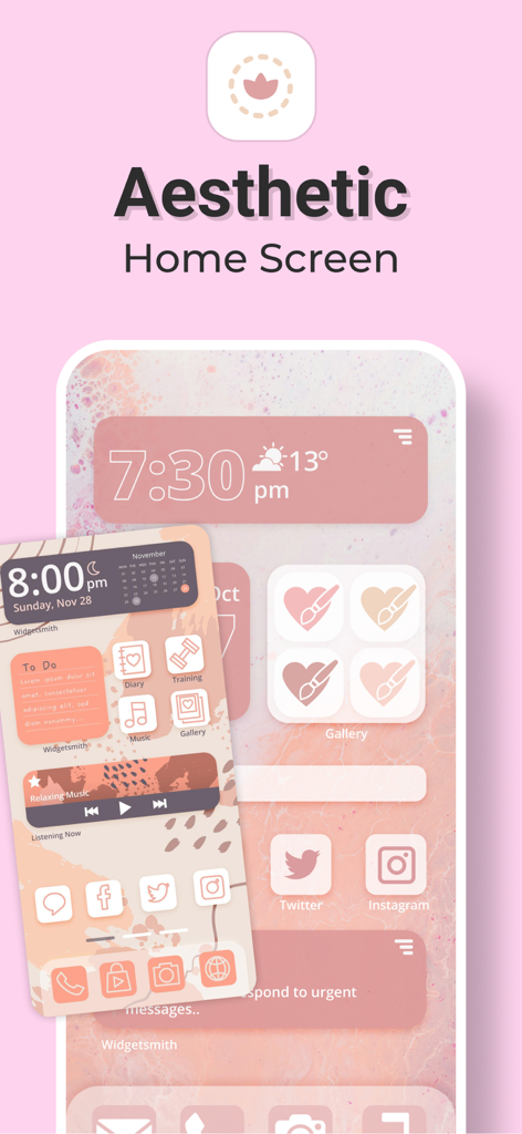 Color Widgets - Wallpapers - Pantalla de inicio estética de iPhone personalizada con widgets de tema de color rosa