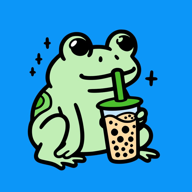 frog drinking boba tea