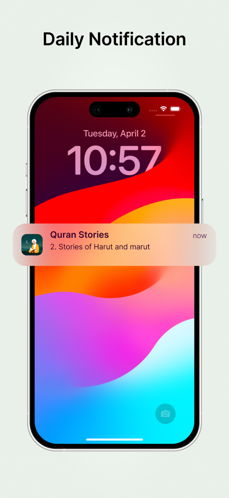Quran Stories in Islam - Smartphone displaying a daily notification for the Quran Stories app on the lock screen