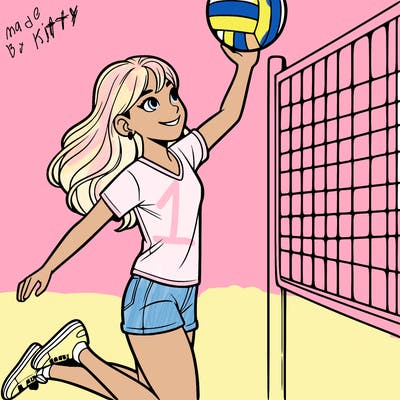 teenager girl hitting a volleyball over a net