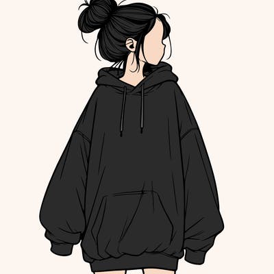 realistic girl with a oversized sweatshirt on and a bun