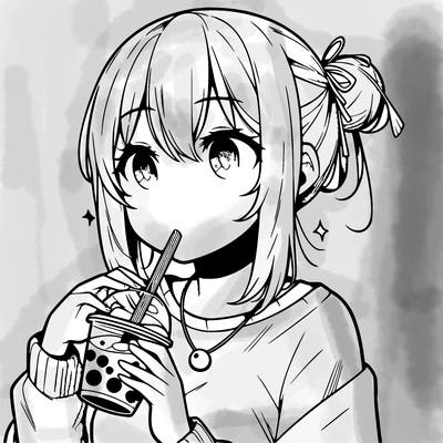 manga character drinking boba