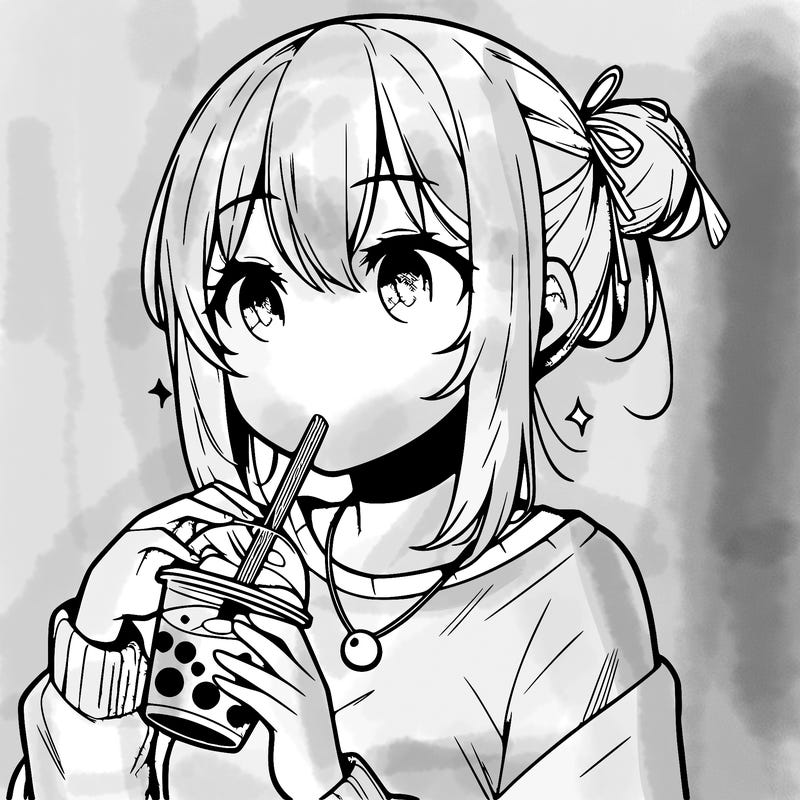 manga character drinking boba