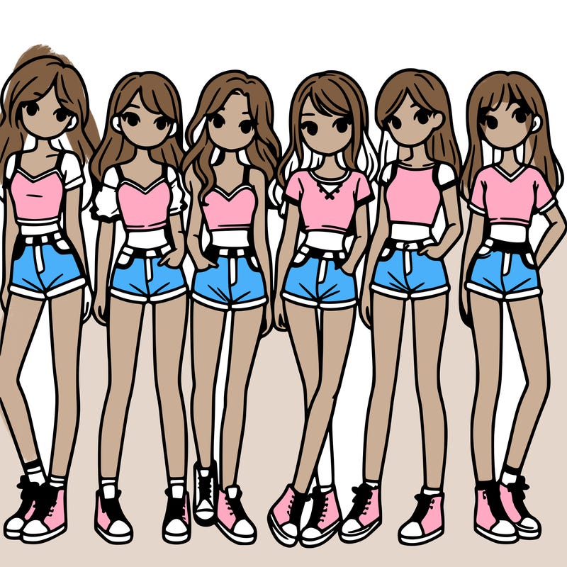 a group of girls wearing crop tops and shorts