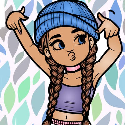 realistic teenage girl with braids and a beanie and crop top doing 🫶🏼