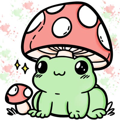 a cute frog with a mushroom hat