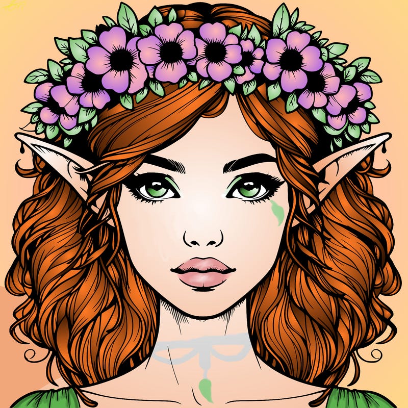 realistic female elf with flower crown