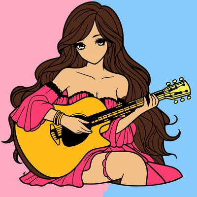 beautiful girl playing the guitar