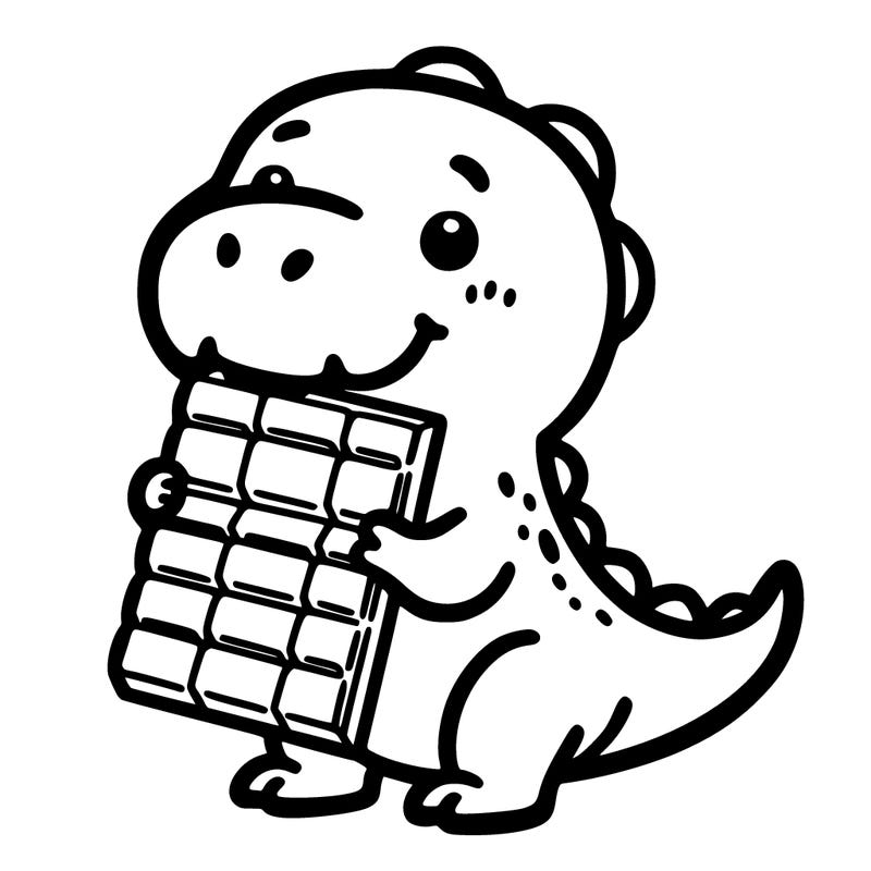 dino with a chocolate bar