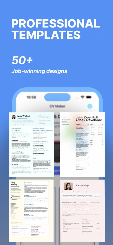 Resume Builder: AI CV-Maker - AI CV-Makerアプリの50以上のプロフェッショナルでモダンな履歴書テンプレートのコレクション