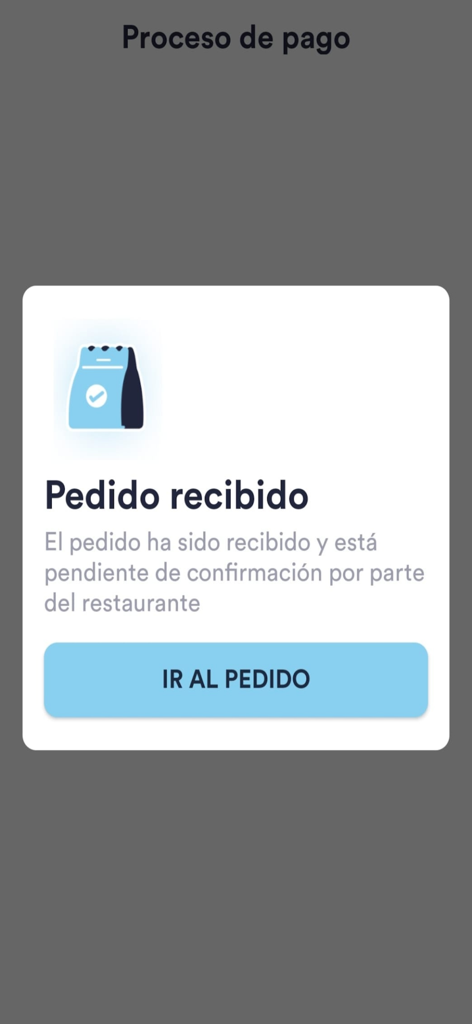 Rapido App - Rapido App screen showing a successful order received confirmation in Spanish