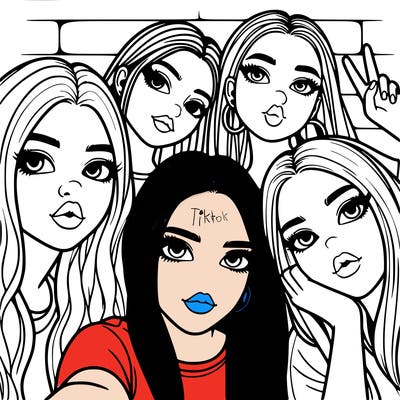 group of teen girls friends y2k up close in a selfie