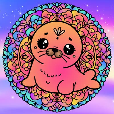 a cute baby seal mandala