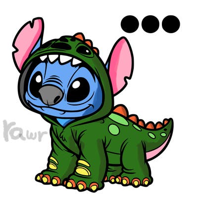 stitch in a dino costume