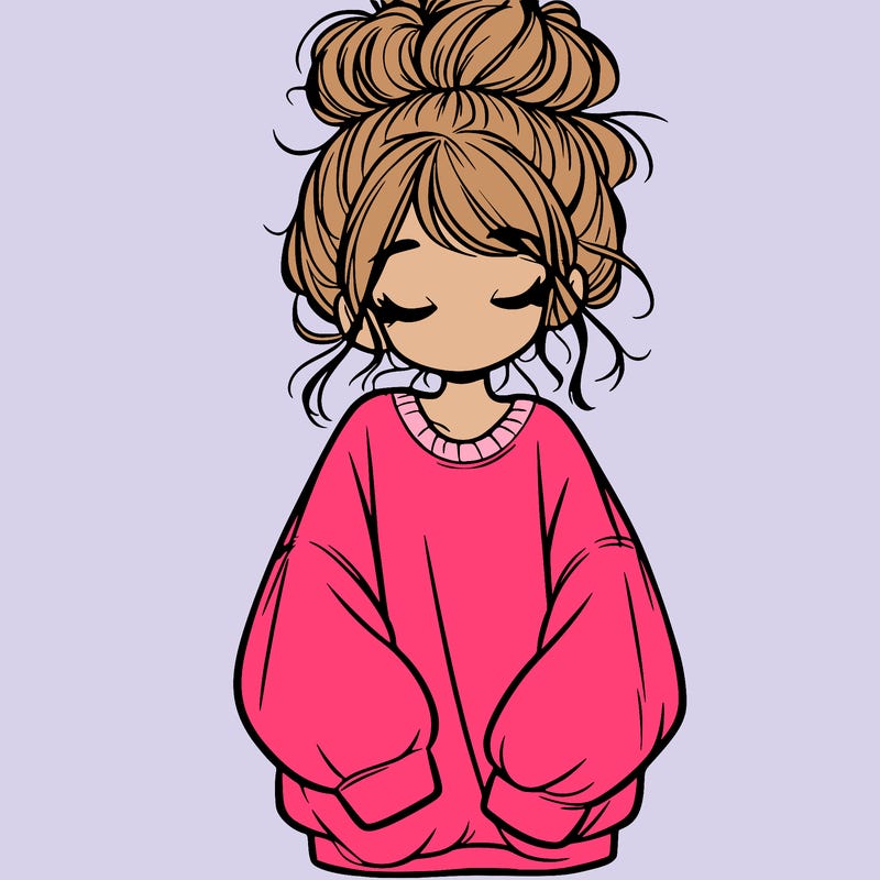 girl with baggy sweatshirt and messy bun