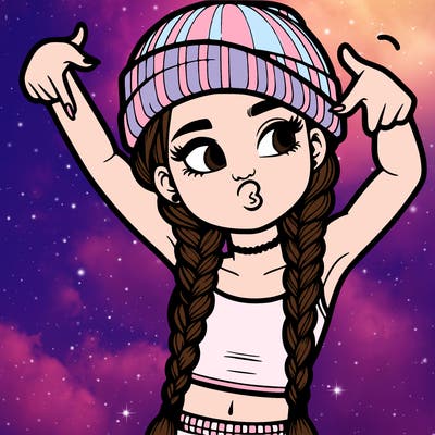 realistic teenage girl with braids and a beanie and crop top doing 🫶🏼