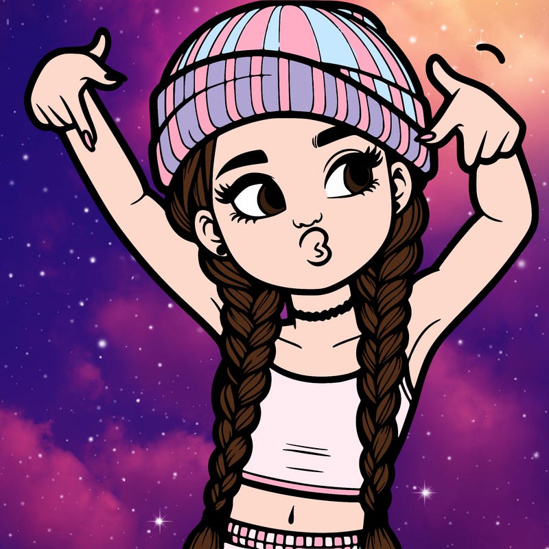 realistic teenage girl with braids and a beanie and crop top doing 🫶🏼