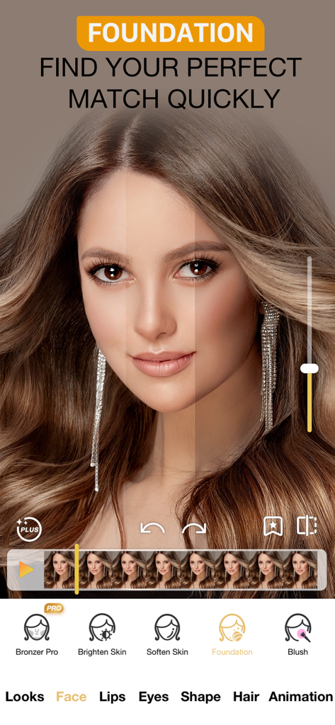 Perfect365動画メイクアップエディターアプリのファンデーションマッチと肌スムージング機能