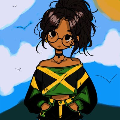 girl with a messy ponytail glasses a baggy crop top and jean shorts