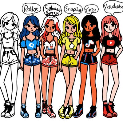 a group of girls wearing crop tops and shorts