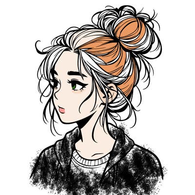 realistic teenage girl with a messy bun