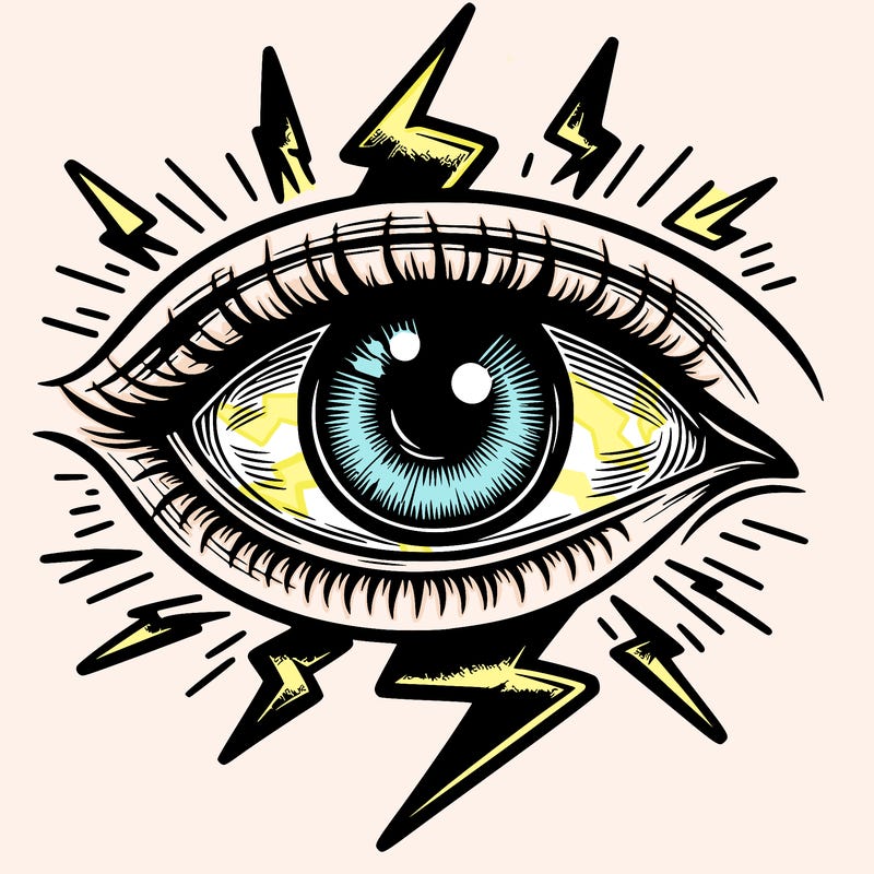 realistic eye with lightning bolts