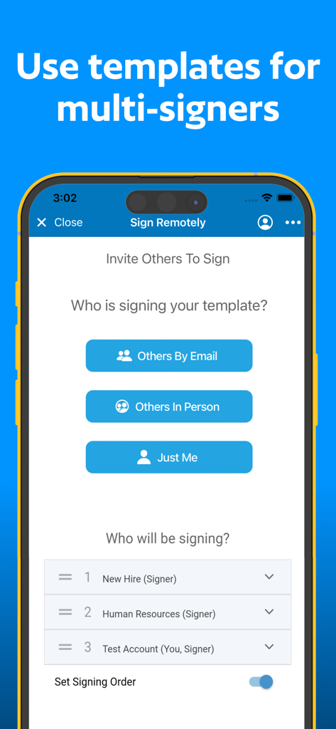 JetSign: Fill & Sign PDF Docs - Interface of JetSign app for inviting multiple signers and setting a signing order