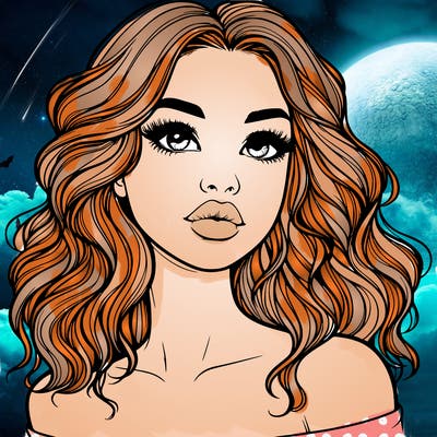 realistic girl with wavy hair and lips