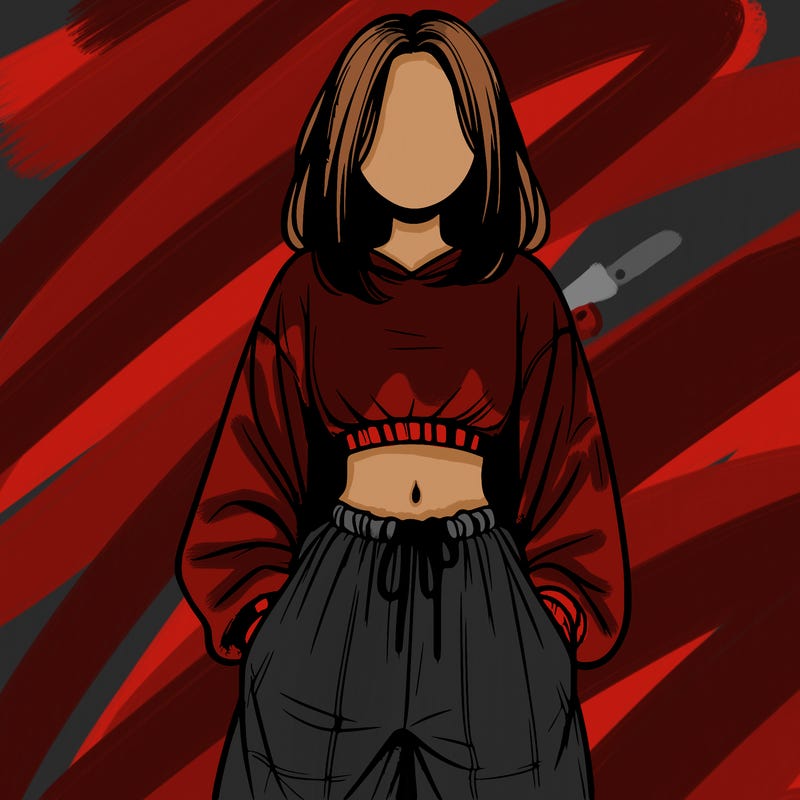 realistic girl faceless with baggy pants and a crop top
