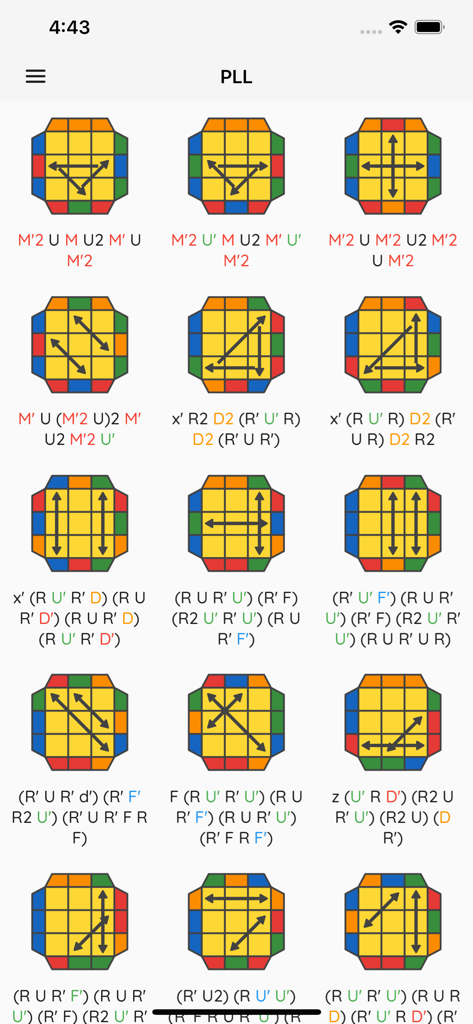 Cube Algorithms X - A library of PLL algorithms with diagrams and notations for speedcubing in the Cube Algorithms X app.