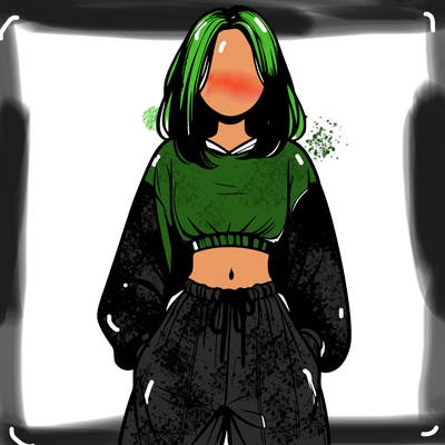 realistic girl faceless with baggy pants and a crop top