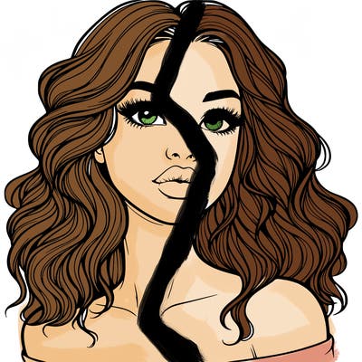 realistic girl with wavy hair and lips