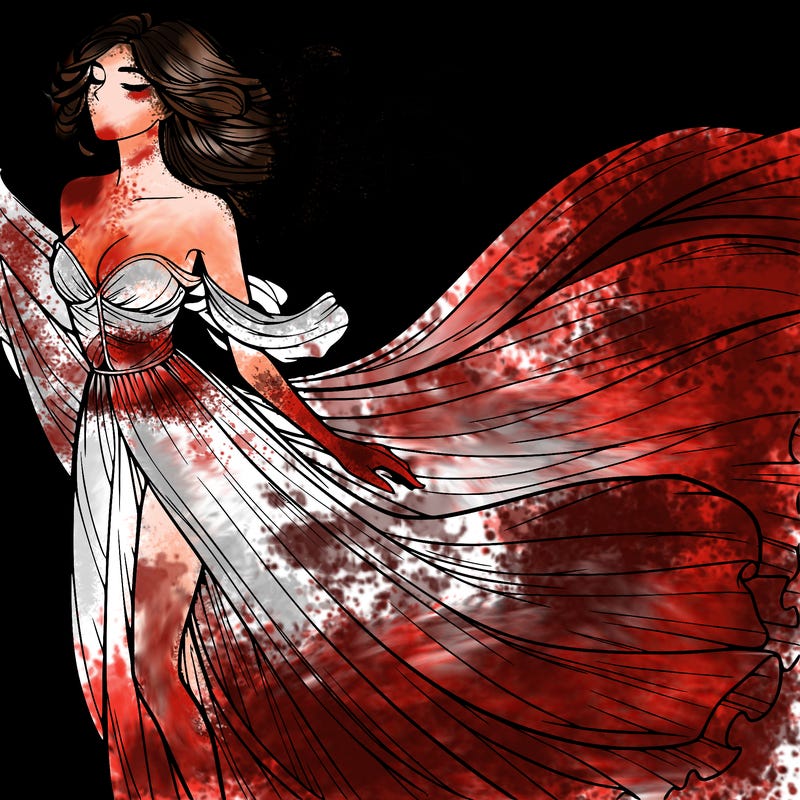 realistic woman in dress flowing the the wind