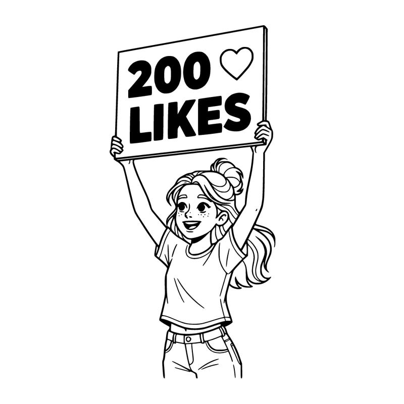 a girl holding up a 200 likes sign(hard)